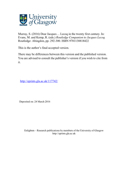 Murray Lecoq Companion Essay Final Draft at 6 July 2015