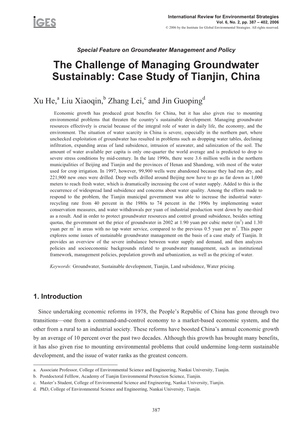 Case Study of Tianjin, China