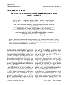 First Record of Nematospora Coryli in Australia and Its Association with Dry Rot of Citrus