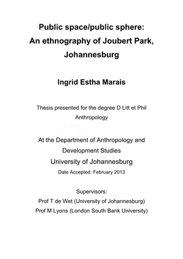 Public Space/Public Sphere: an Ethnography of Joubert Park, Johannesburg
