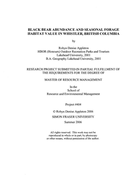 Black Bear Abundance and Seasonal Forage Habitat Value in Whistler, British Columbia