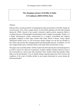 The Changing Contours of Fertility in India CZ Guilmoto, IRD/CEPED, Paris