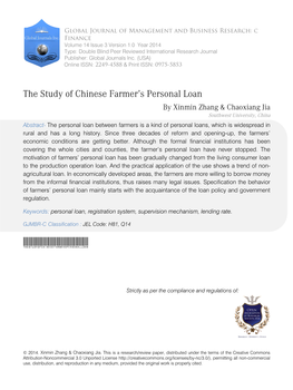 The Study of Chinese Farmer's Personal Loan