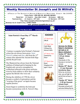 Weekly Newsletter St Joseph's and St Wilfrid's