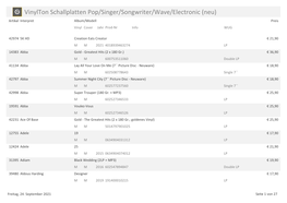 Vinylton Schallplatten Pop/Singer/Songwriter/Wave/Electronic (Neu) Artikel Interpret Album/Modell Preis Vinyl Cover Jahr Prod-Nr Info WUG