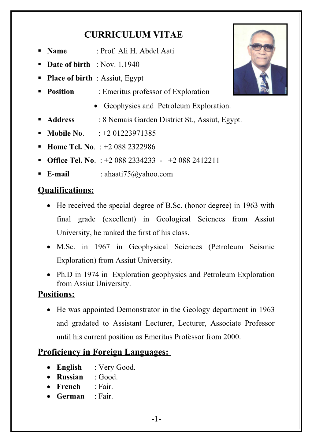 Name : Prof. Ali H. Abdel Aati