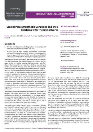 Cranial Parasympathetic Ganglions and Their Relations with Trigeminal