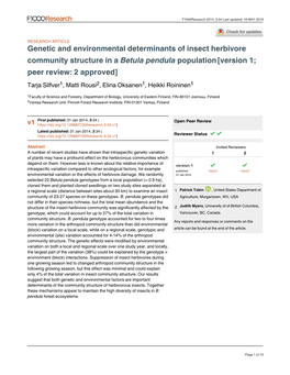 Genetic and Environmental Determinants Of