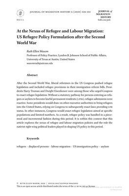 At the Nexus of Refugee and Labour Migration: US Refugee Policy Formulation After the Second World War