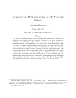 Inequality and Poor Law Policy in Late Victorian England