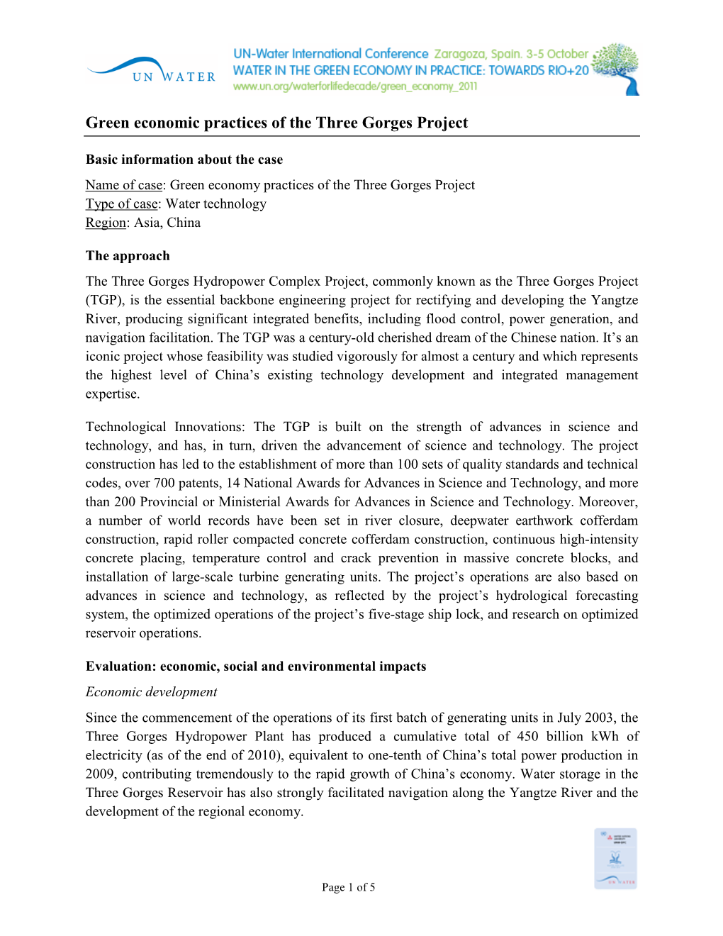 Green Economic Practices of the Three Gorges Project