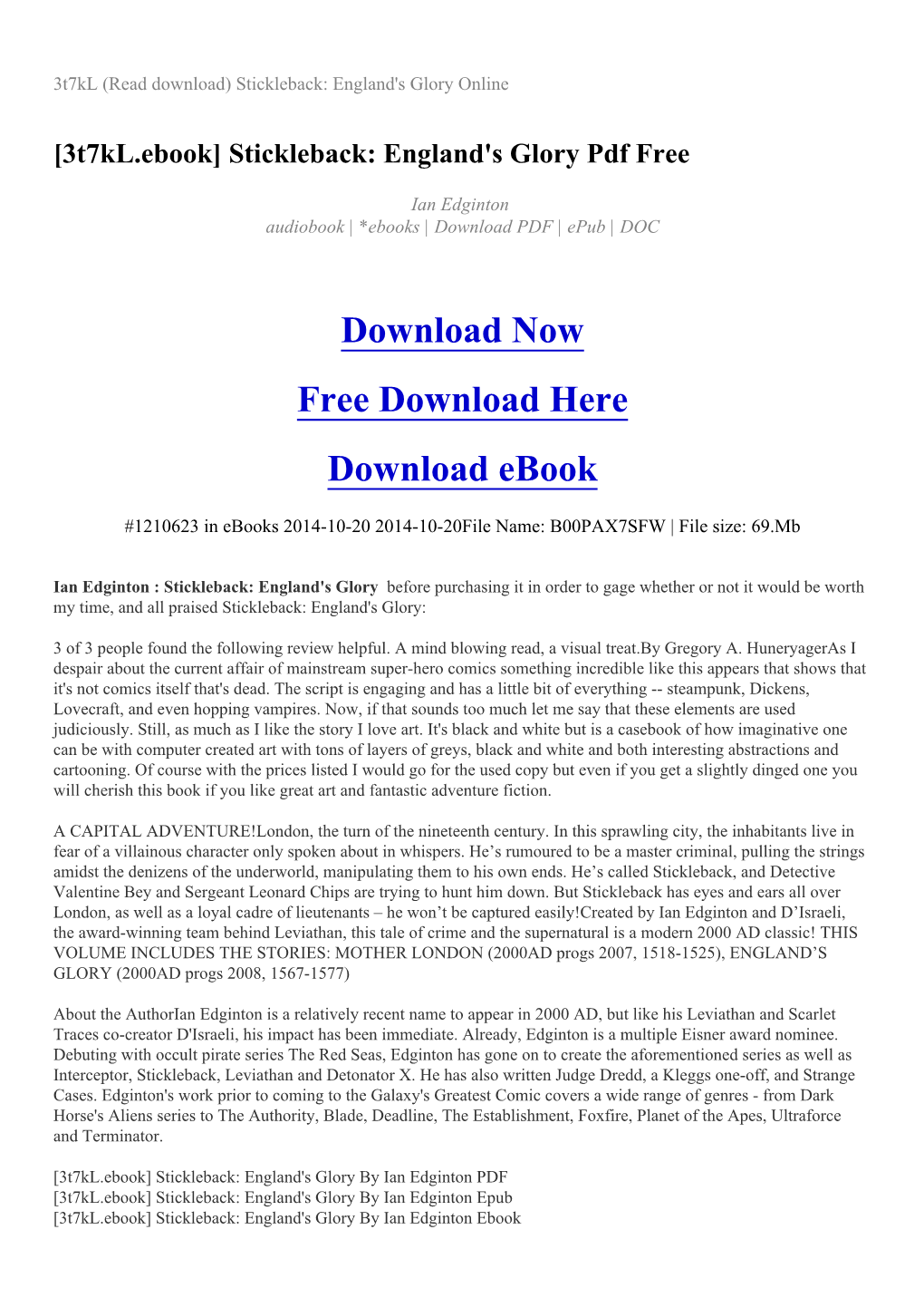 3T7kl (Read Download) Stickleback: England's Glory Online