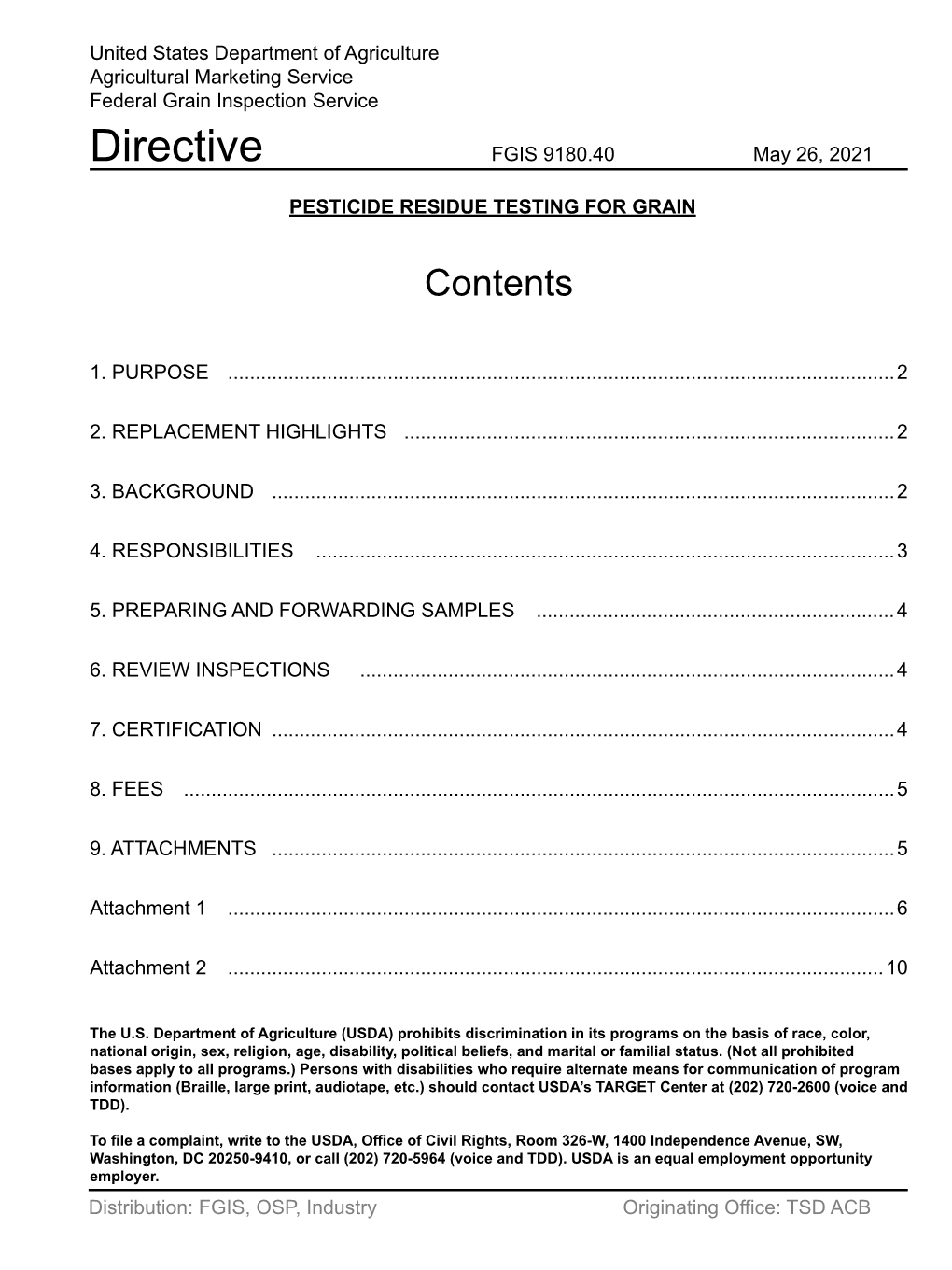 Directive 9180.40 Pesticide Residue Testing for Grain