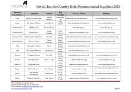 Fox & Hounds Country Hotel Recommended Suppliers 2020