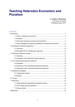 Teaching Heterodox Economics and Pluralism