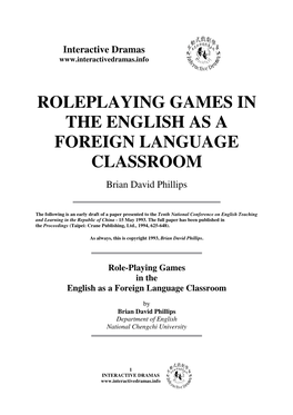 Roleplaying Games in the English As a Foreign Language Classroom