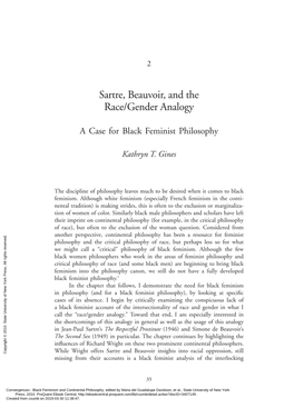 Sartre, Beauvoir, and the Race/Gender Analogy