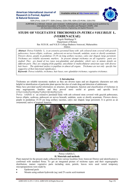 Study of Vegetative Trichomes in Petrea Volubilis L