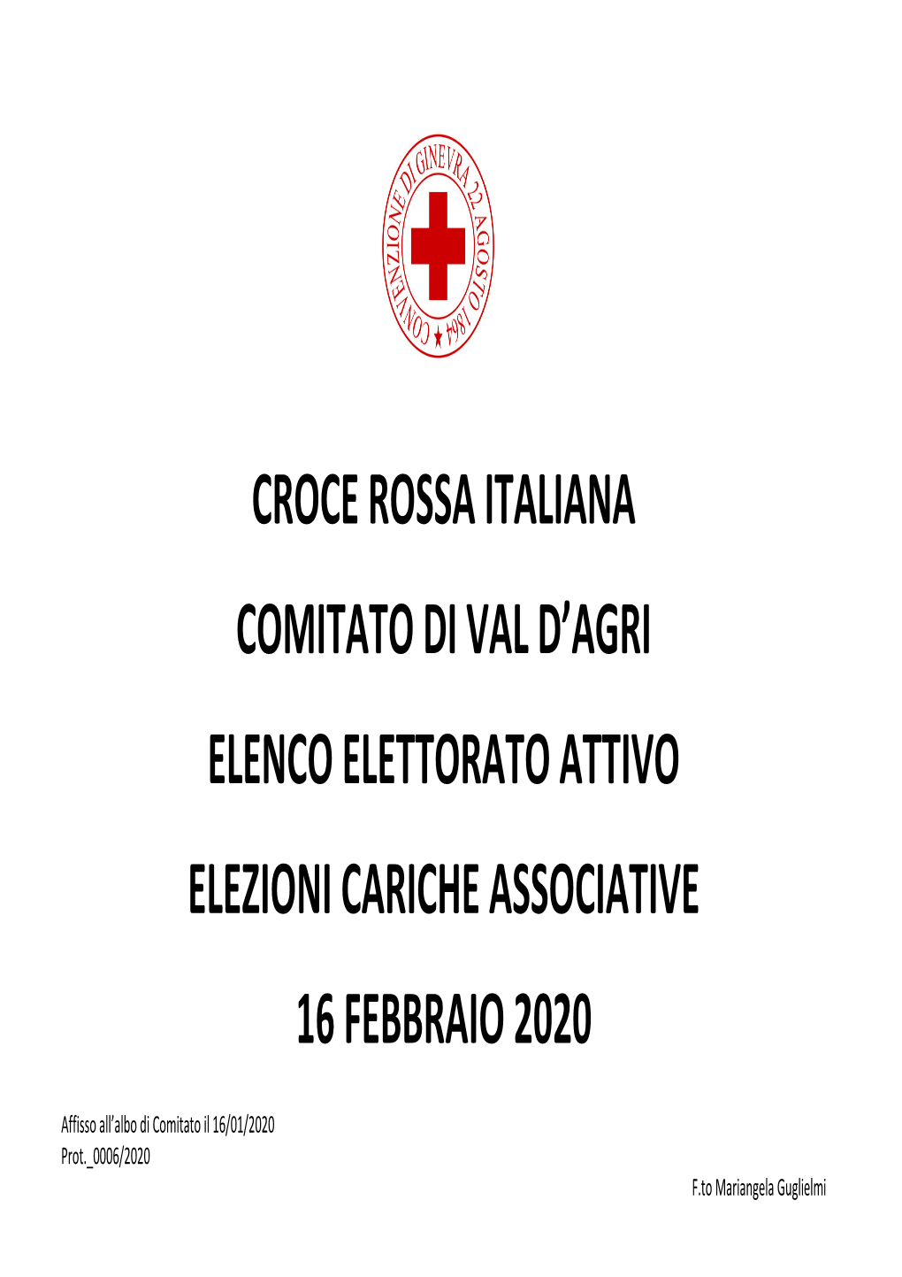 Croce Rossa Italiana Comitato Di Val D'agri Elenco Elettorato Attivo