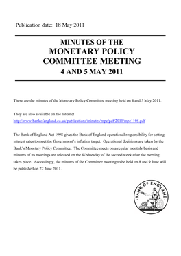 Minutes of the Monetary Policy Committee Meeting Held on 4 and 5 May 2011