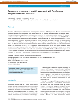 Exposure to Ertapenem Is Possibly Associated with Pseudomonas Aeruginosa Antibiotic Resistance