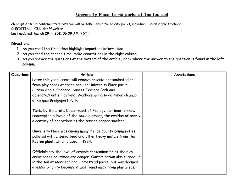 University Place to Rid Parks of Tainted Soil