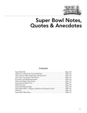 Super Bowl Notes, Quotes & Anecdotes