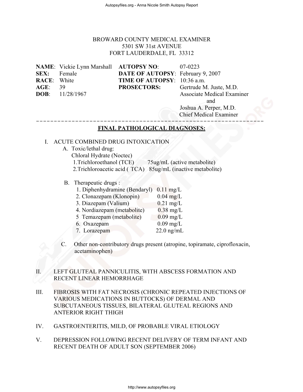 Anna Nicole Smith Autopsy Report