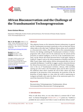 African Bioconservatism and the Challenge of the Transhumanist Technoprogressism