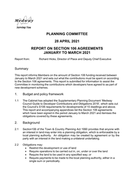 Report on Section 106 Agreements January to March 2021