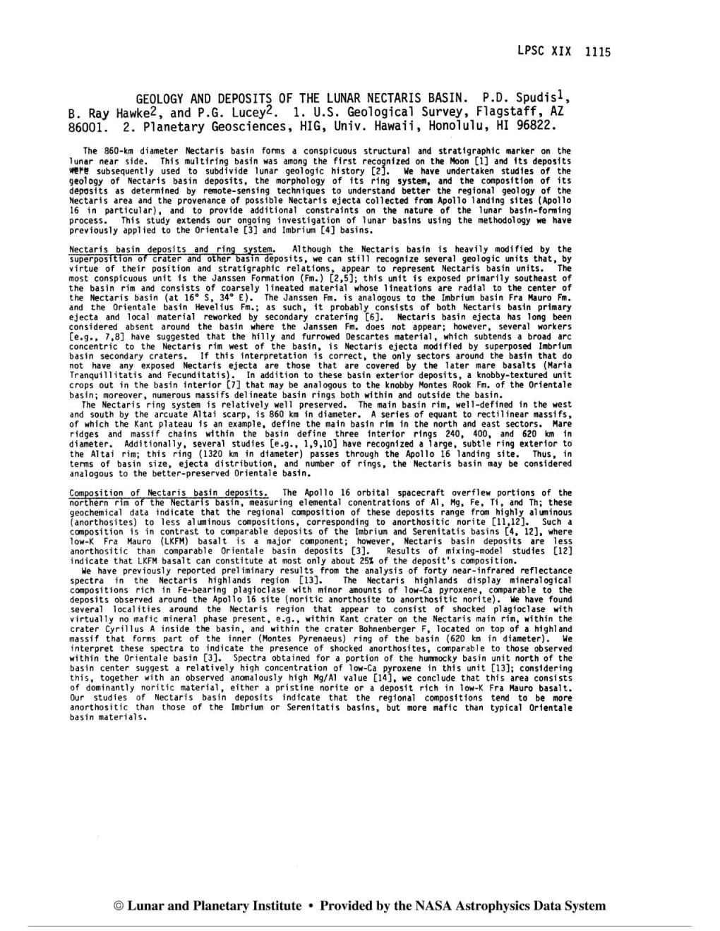 Geology and Deposits of the Lunar Nectaris Basin