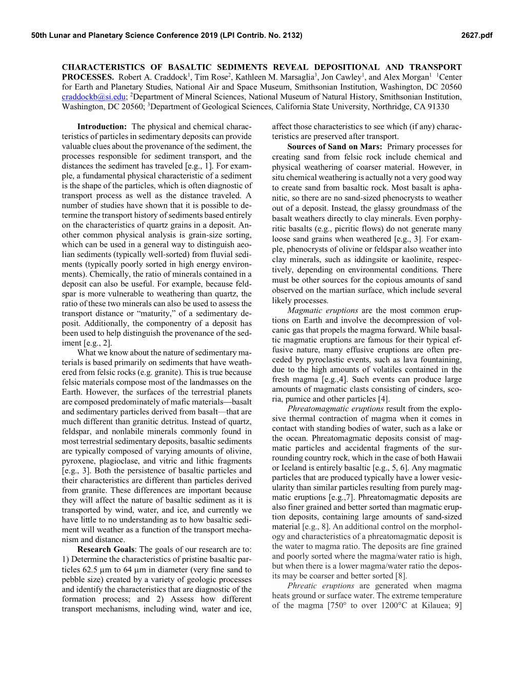 Characteristics of Basaltic Sediments Reveal Depositional and Transport Processes