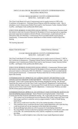 2003 Clear Creek Board of County Commissioners Meeting Minutes