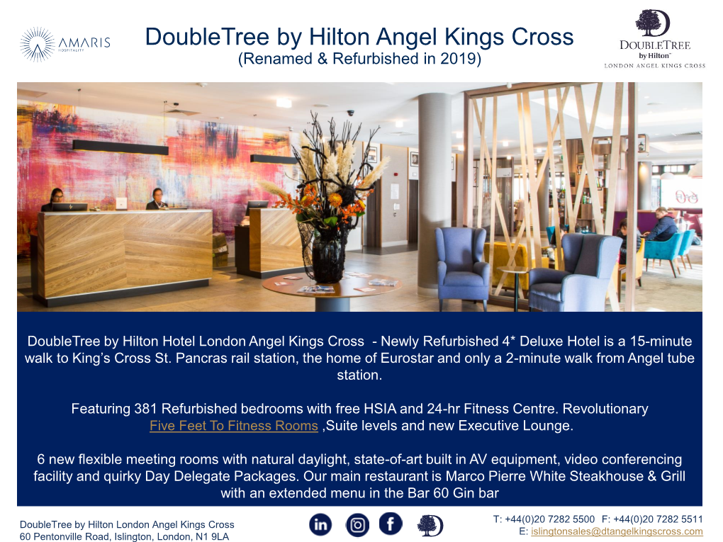 Doubletree by Hilton Angel Kings Cross (Renamed & Refurbished in 2019)