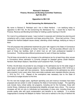 Richard D. Rothstein Finance, Revenue and Bonding Committee Testimony April 20, 2015