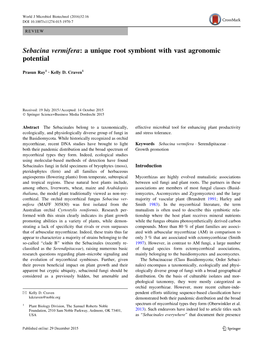 Sebacina Vermifera: a Unique Root Symbiont with Vast Agronomic Potential