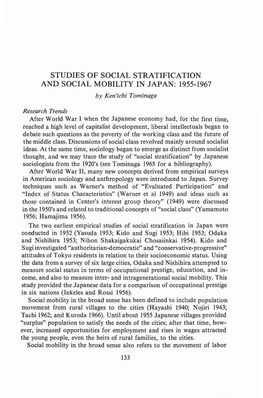 STUDIES of SOCIAL STRATIFICATION and SOCIAL MOBILITY in JAPAN: 1955-1967 by Ken'ichi Tominaga