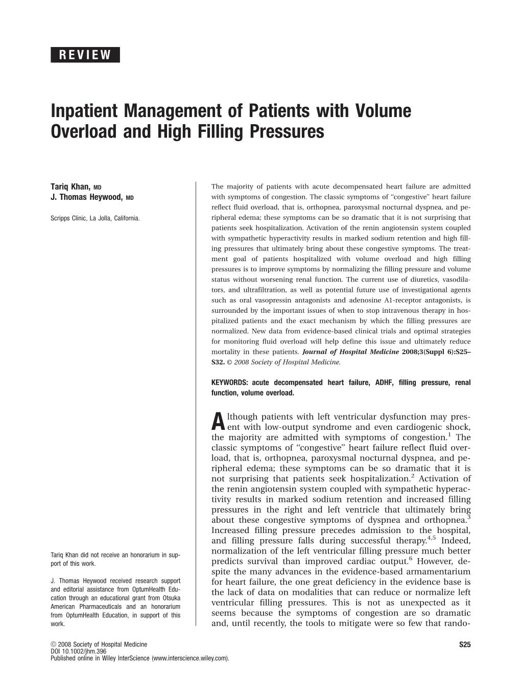 Inpatient Management of Patients with Volume Overload and High Filling Pressures