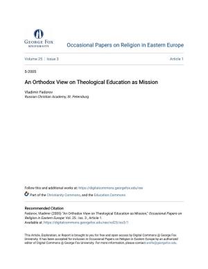 An Orthodox View on Theological Education As Mission