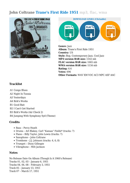 John Coltrane Trane's First Ride 1951 Mp3, Flac, Wma
