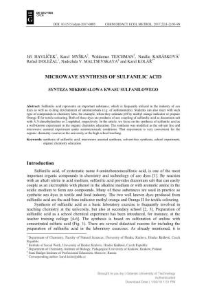 MICROWAVE SYNTHESIS of SULFANILIC ACID Introduction