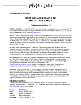 Bret Michaels Coming to Mystic Lake April 5