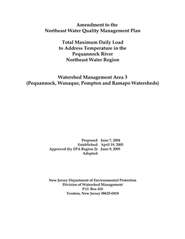 Amendment to the Northeast Water Quality Management Plan Total