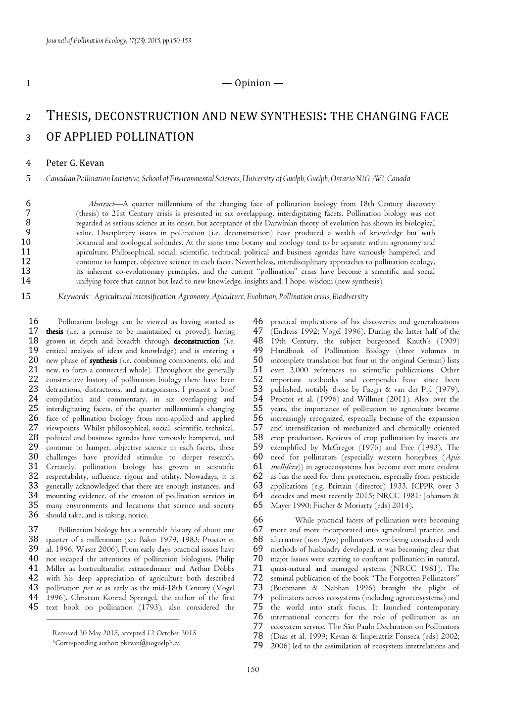 Thesis, Deconstruction and New Synthesis: the Changing Face 3 of Applied Pollination