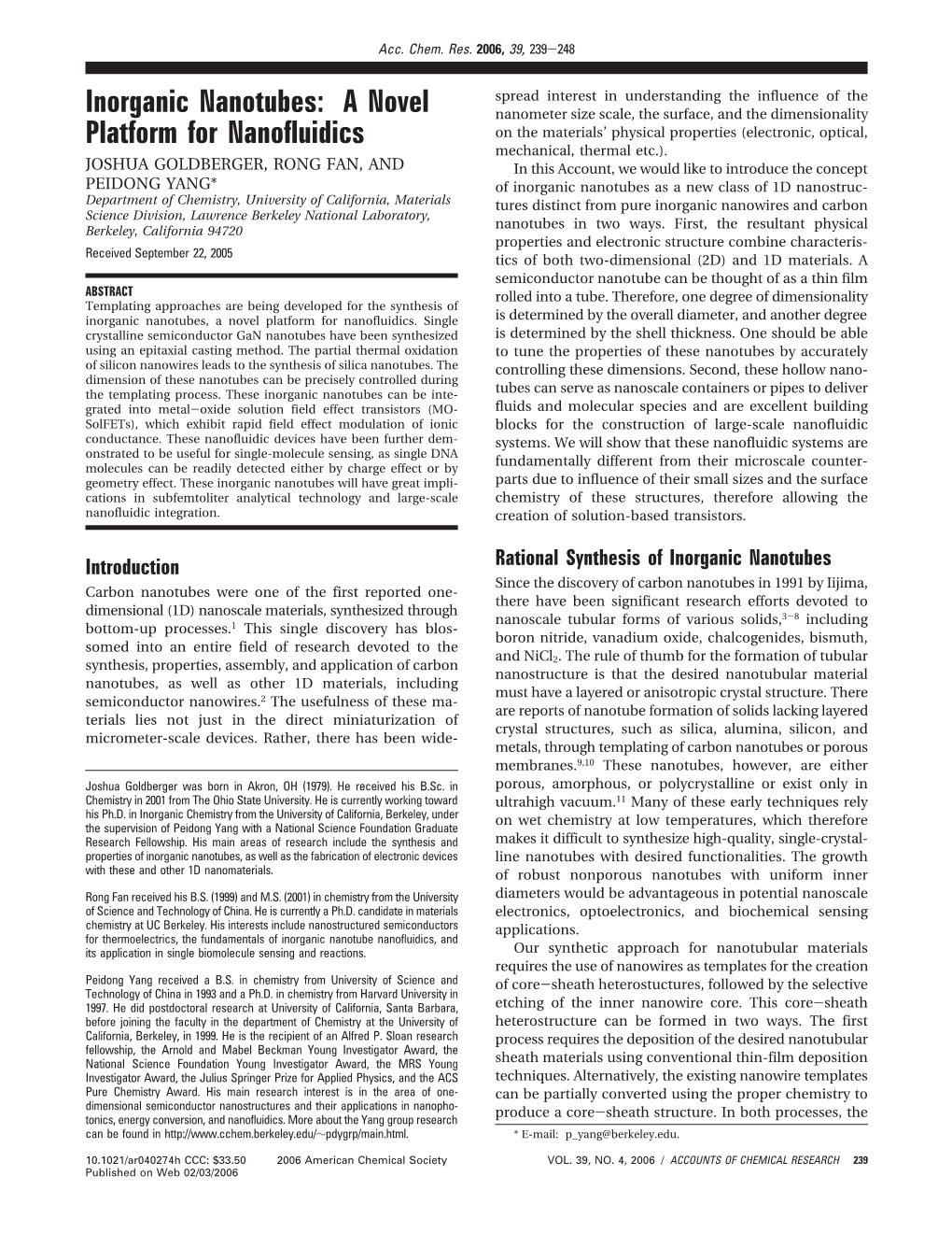 Inorganic Nanotubes