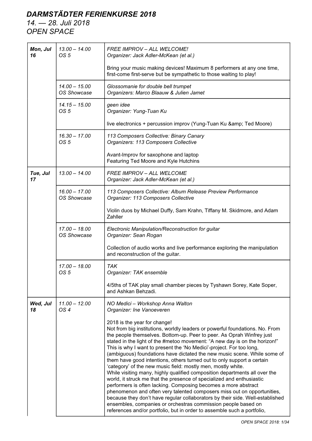 DARMSTÄDTER FERIENKURSE 2018 14. — 28. Juli 2018 OPEN SPACE