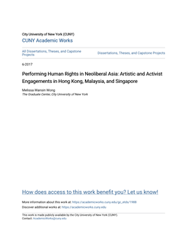 Performing Human Rights in Neoliberal Asia: Artistic and Activist Engagements in Hong Kong, Malaysia, and Singapore