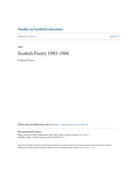 Scottish Poetry 1985-1986 Roderick Watson