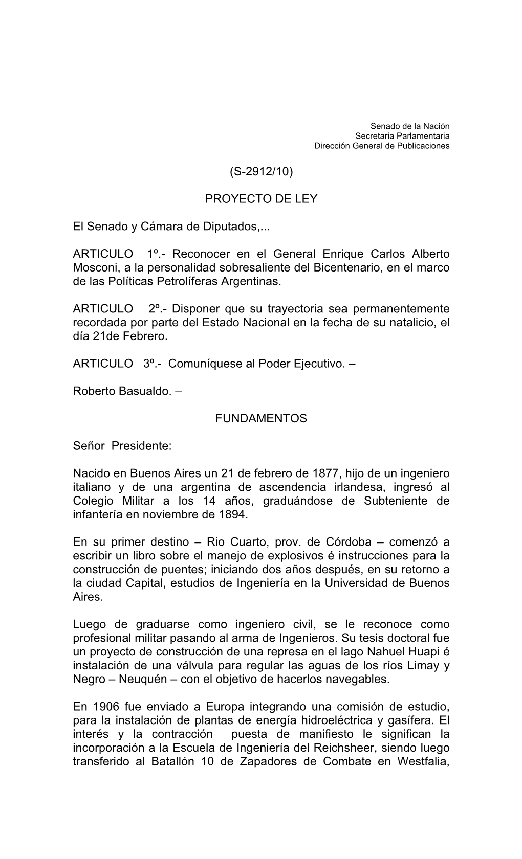 Enrique Carlos Alberto Mosconi, a La Personalidad Sobresaliente Del Bicentenario, En El Marco De Las Políticas Petrolíferas Argentinas