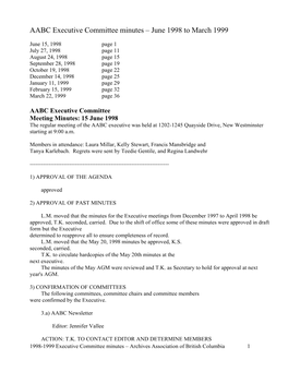 AABC Executive Committee Minutes – June 1998 to March 1999